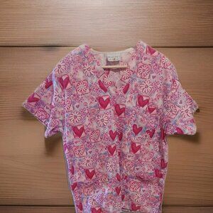 Peaches Uniform Breast Cancer Awareness V Neck Short Sleeve Scrub Top Valentines